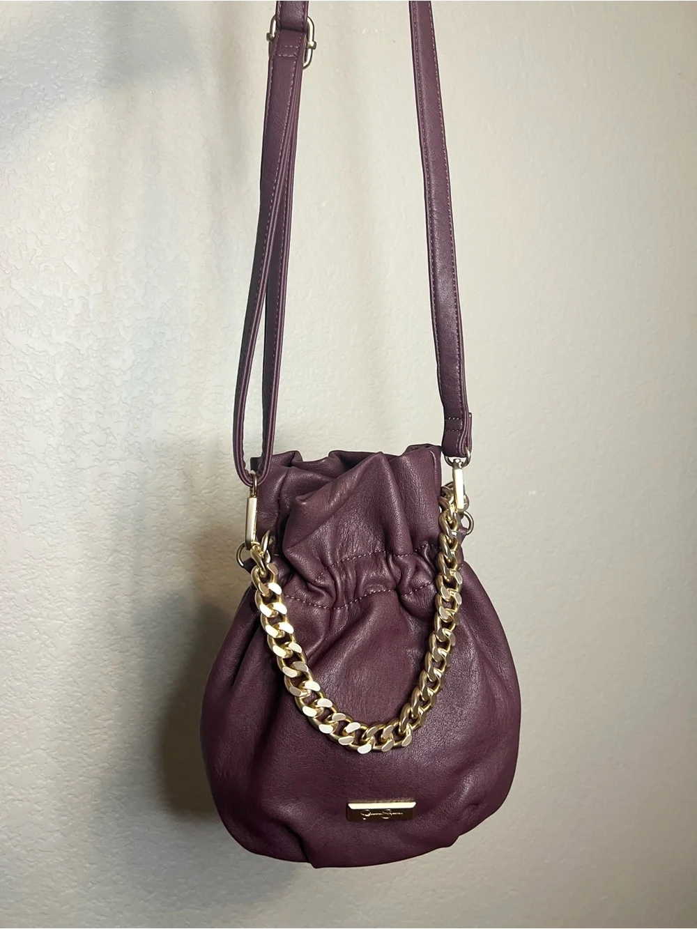 Plum Drawstring Chain Crossbody Bag - Brand New